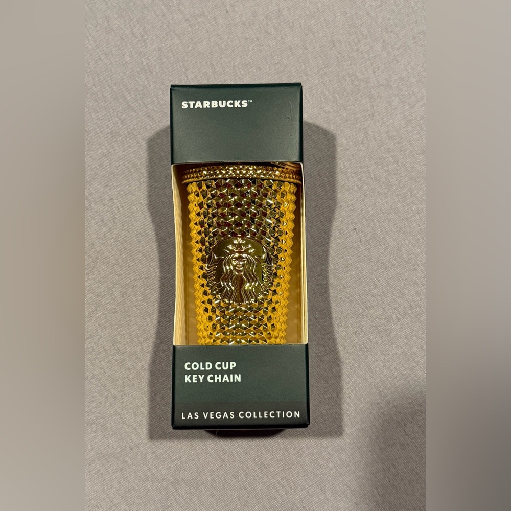 Starbucks Cold Cup Keychain Ornament - 2023 Gold Studded - Las Vegas - New!